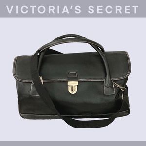 Victoria’s Secret Large Duffle Travel Bag Black Faux Leather W/Phone Case Wallet